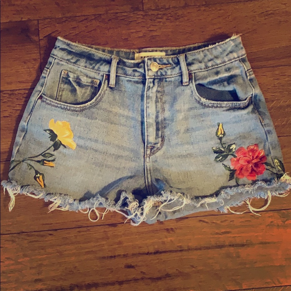 High rise floral jean shorts